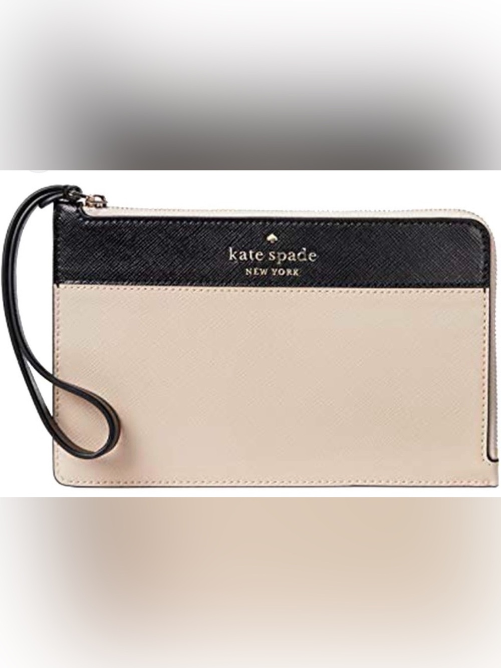 Kate Spade Staci Colorblock L-Zip Wristlet - Black & Warm Beige